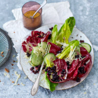 Salade de laitue romaine et de radicchio au parmesan et aux bleuets sauvages Picture