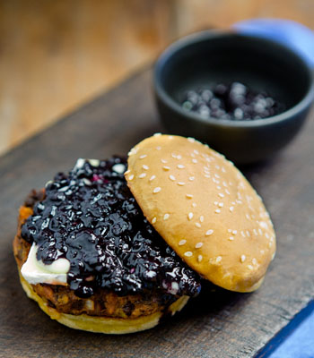 Black Bean Burger with Brie and Wild Blueberry Chutney Picture